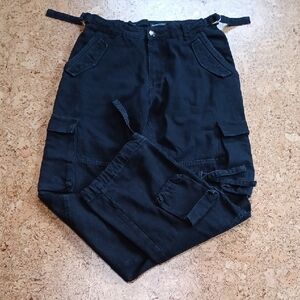 Maniere De Voir Women's Anne Black Denim High Waisted Cargo Pants Size 10